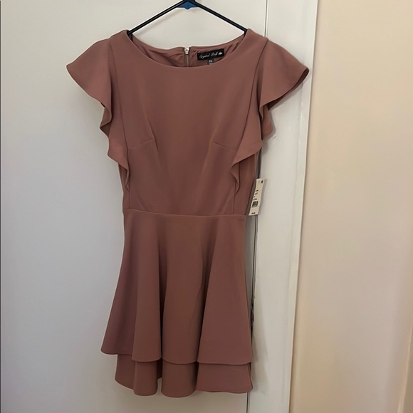 Crystal Doll Pink Fit and Flare Mini Dress with Flutter Sleeves - Picture 1 of 4